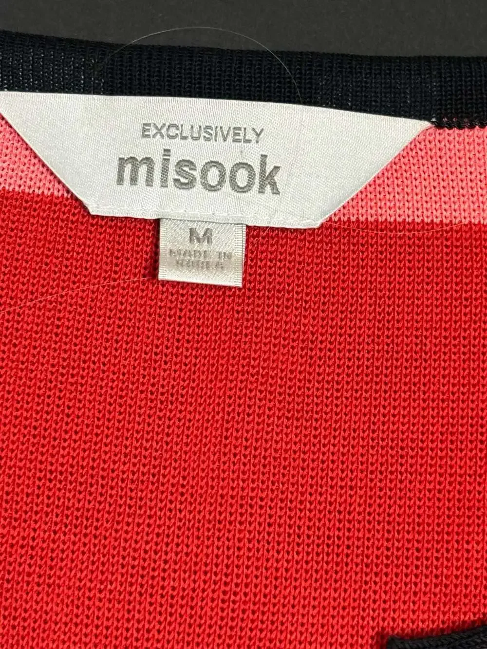 Misook Women's Red Black Striped Knit Open Front Jacket Cardigan Size M